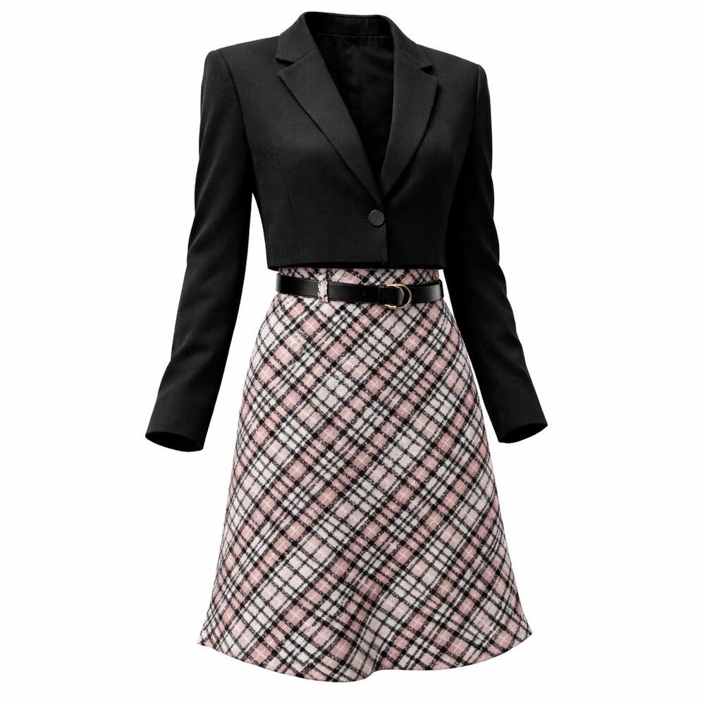 Forever 21 Pink Tweed Plaid Midi Skirt Y2K A-Line Small